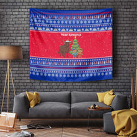 Cambodia Christmas Tapestry with Buffalo Children Holiday Tree Snowflakes and Khmer Pattern Design - Wonder Print Shop