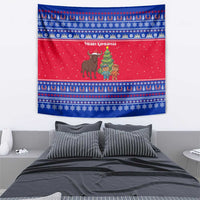 Cambodia Christmas Tapestry with Buffalo Children Holiday Tree Snowflakes and Khmer Pattern Design - Wonder Print Shop