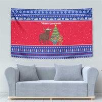 Cambodia Christmas Tapestry with Buffalo Children Holiday Tree Snowflakes and Khmer Pattern Design - Wonder Print Shop