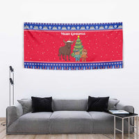 Cambodia Christmas Tapestry with Buffalo Children Holiday Tree Snowflakes and Khmer Pattern Design - Wonder Print Shop