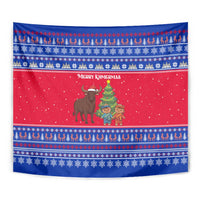 Cambodia Christmas Tapestry with Buffalo Children Holiday Tree Snowflakes and Khmer Pattern Design - Wonder Print Shop