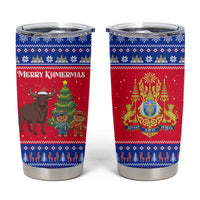Cambodia Christmas Tumbler Cup with Buffalo Children Holiday Tree Snowflakes and Khmer Pattern Design - Wonder Print Shop