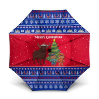 Cambodia Christmas Umbrella with Buffalo Children Holiday Tree Snowflakes and Khmer Pattern Design - Wonder Print Shop
