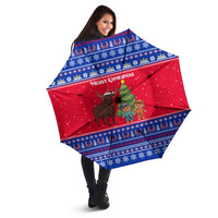 Cambodia Christmas Umbrella with Buffalo Children Holiday Tree Snowflakes and Khmer Pattern Design - Wonder Print Shop
