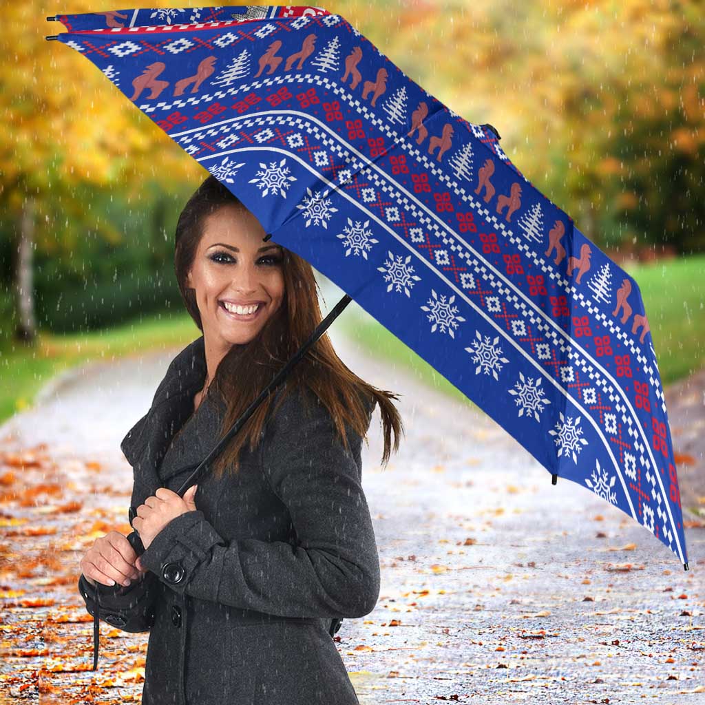 Cambodia Christmas Umbrella with Buffalo Children Holiday Tree Snowflakes and Khmer Pattern Design - Wonder Print Shop