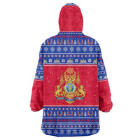 Cambodia Christmas Wearable Blanket Hoodie with Buffalo Children Holiday Tree Snowflakes and Khmer Pattern Design - Wonder Print Shop