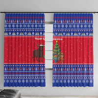 Cambodia Christmas Window Curtain with Buffalo Children Holiday Tree Snowflakes and Khmer Pattern Design - Wonder Print Shop