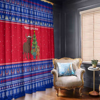Cambodia Christmas Window Curtain with Buffalo Children Holiday Tree Snowflakes and Khmer Pattern Design - Wonder Print Shop