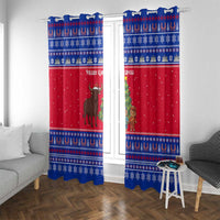Cambodia Christmas Window Curtain with Buffalo Children Holiday Tree Snowflakes and Khmer Pattern Design - Wonder Print Shop