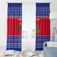 Cambodia Christmas Window Curtain with Buffalo Children Holiday Tree Snowflakes and Khmer Pattern Design - Wonder Print Shop
