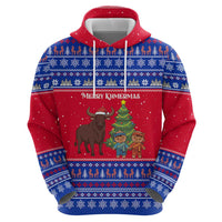 Cambodia Christmas Zip Hoodie with Buffalo Children Holiday Tree Snowflakes and Khmer Pattern Design - Wonder Print Shop