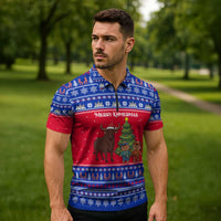 Cambodia Christmas Zipper Polo Shirt with Buffalo Children Holiday Tree Snowflakes and Khmer Pattern Design - Wonder Print Shop