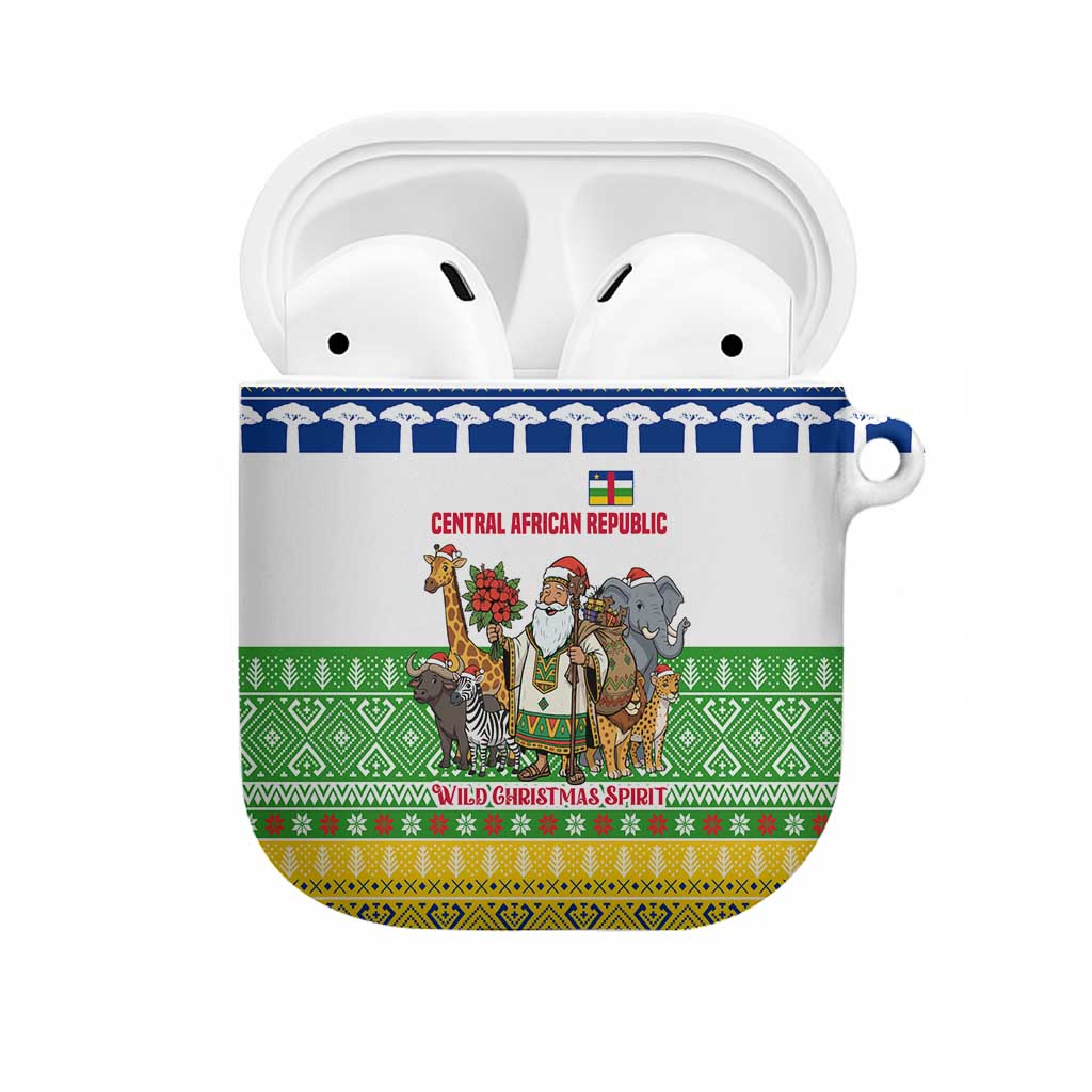 Central African Republic Christmas AirPods Case with Santa and Safari Animals Baobab Trees Snowflakes and Tribal Pattern - Wonder Print Shop