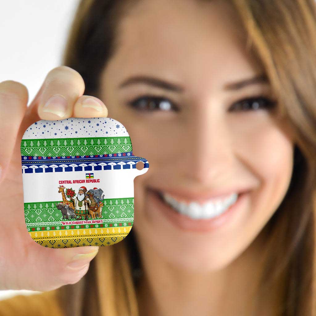 Central African Republic Christmas AirPods Case with Santa and Safari Animals Baobab Trees Snowflakes and Tribal Pattern - Wonder Print Shop