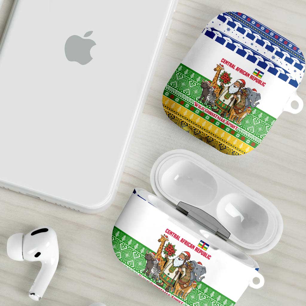Central African Republic Christmas AirPods Case with Santa and Safari Animals Baobab Trees Snowflakes and Tribal Pattern - Wonder Print Shop