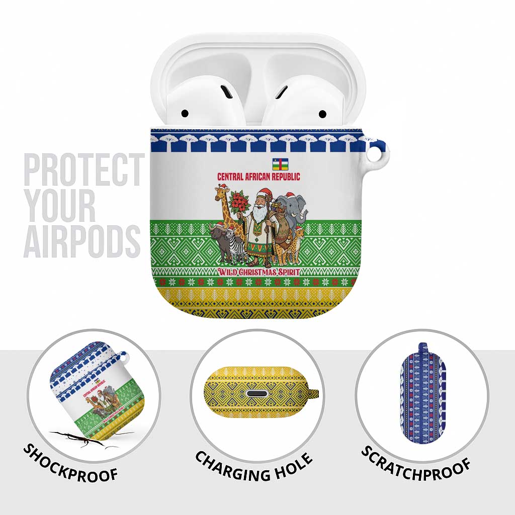 Central African Republic Christmas AirPods Case with Santa and Safari Animals Baobab Trees Snowflakes and Tribal Pattern - Wonder Print Shop