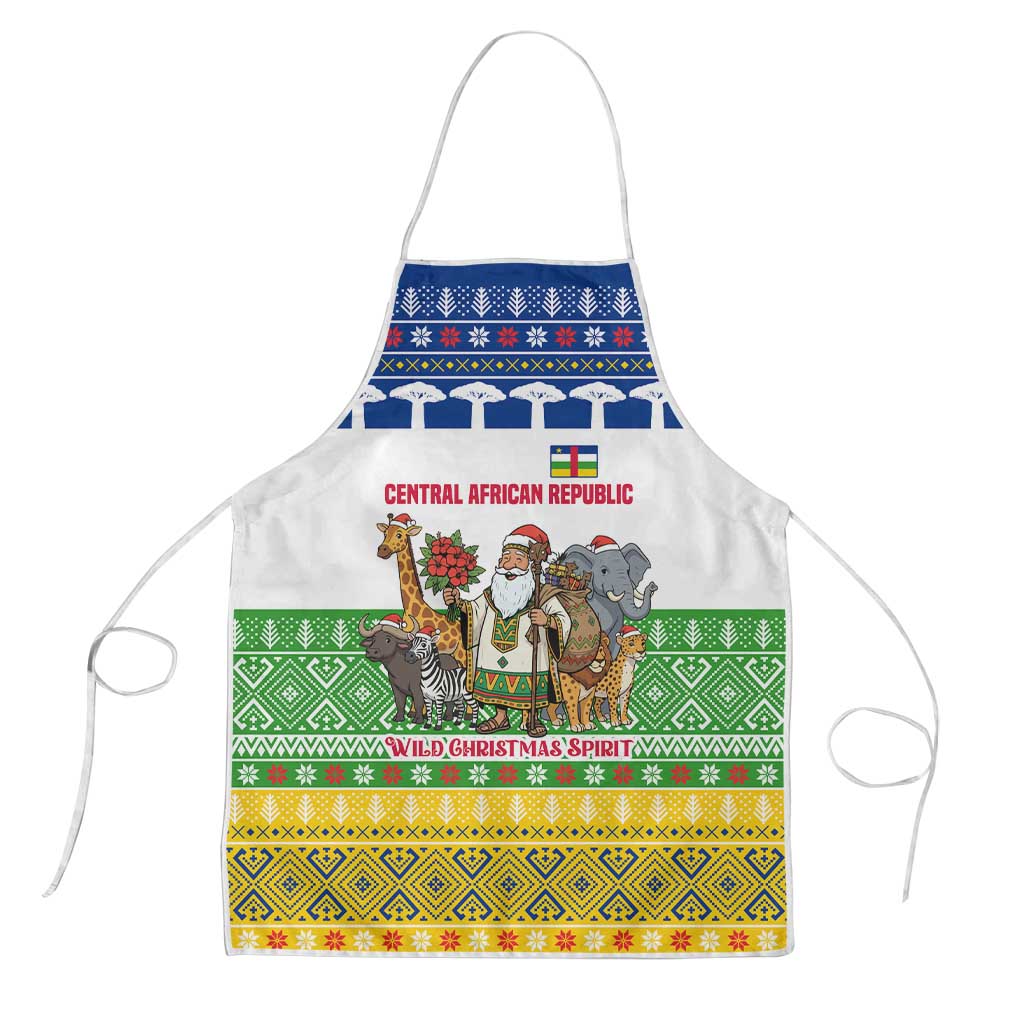 Central African Republic Christmas Apron with Santa and Safari Animals Baobab Trees Snowflakes and Tribal Pattern - Wonder Print Shop