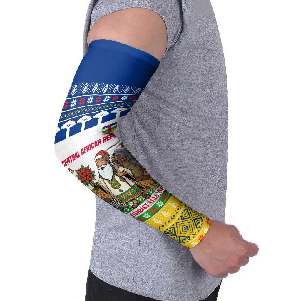 Central African Republic Christmas Arm Sleeves with Santa and Safari Animals Baobab Trees Snowflakes and Tribal Pattern - Wonder Print Shop