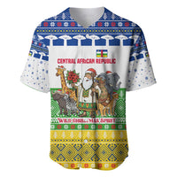 Central African Republic Christmas Baseball Jersey with Santa and Safari Animals Baobab Trees Snowflakes and Tribal Pattern - Wonder Print Shop