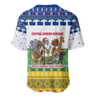 Central African Republic Christmas Baseball Jersey with Santa and Safari Animals Baobab Trees Snowflakes and Tribal Pattern - Wonder Print Shop