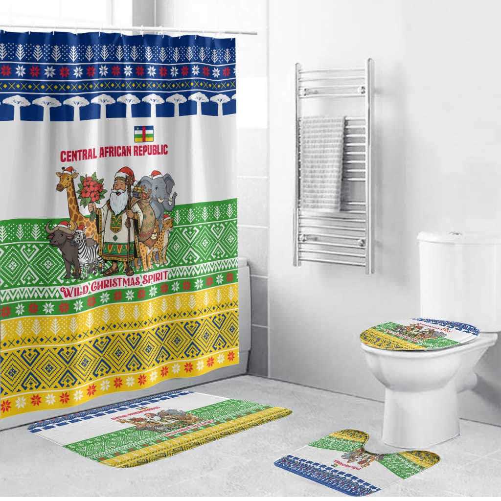 Central African Republic Christmas Bathroom Set with Santa and Safari Animals Baobab Trees Snowflakes and Tribal Pattern - Wonder Print Shop