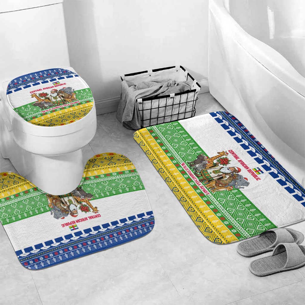 Central African Republic Christmas Bathroom Set with Santa and Safari Animals Baobab Trees Snowflakes and Tribal Pattern - Wonder Print Shop