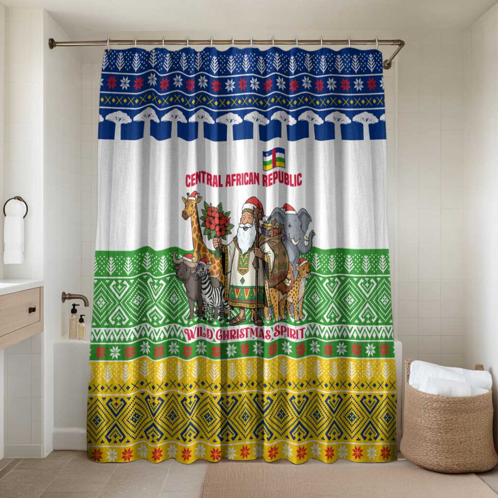 Central African Republic Christmas Bathroom Set with Santa and Safari Animals Baobab Trees Snowflakes and Tribal Pattern - Wonder Print Shop