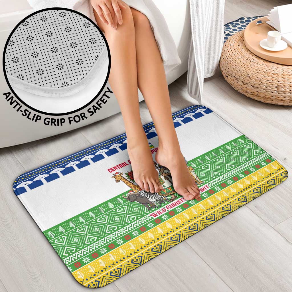 Central African Republic Christmas Bathroom Set with Santa and Safari Animals Baobab Trees Snowflakes and Tribal Pattern - Wonder Print Shop