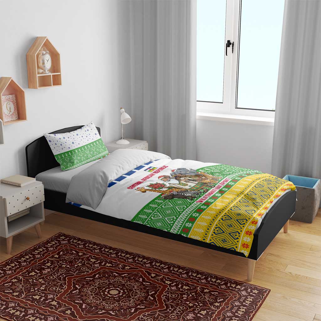 Central African Republic Christmas Bedding Set with Santa and Safari Animals Baobab Trees Snowflakes and Tribal Pattern - Wonder Print Shop