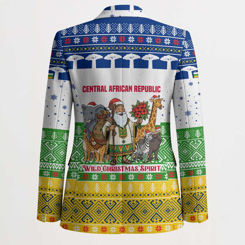 Central African Republic Christmas Blazer with Santa and Safari Animals Baobab Trees Snowflakes and Tribal Pattern - Wonder Print Shop