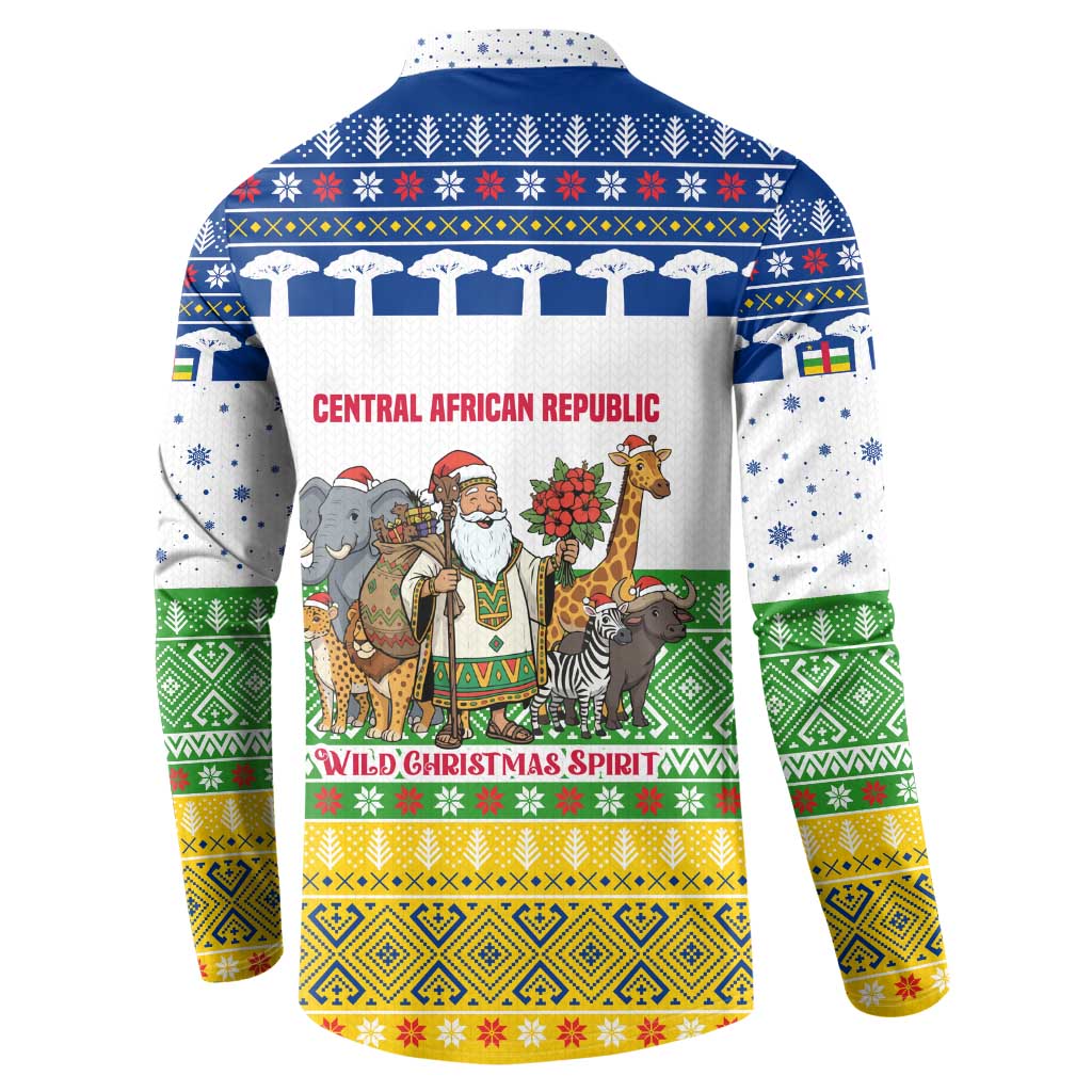 Central African Republic Christmas Button Sweatshirt with Santa and Safari Animals Baobab Trees Snowflakes and Tribal Pattern - Wonder Print Shop