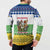 Central African Republic Christmas Button Sweatshirt with Santa and Safari Animals Baobab Trees Snowflakes and Tribal Pattern - Wonder Print Shop