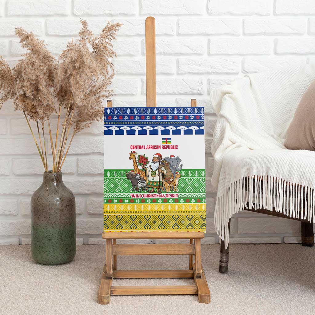 Central African Republic Christmas Canvas Wall Art with Santa and Safari Animals Baobab Trees Snowflakes and Tribal Pattern - Wonder Print Shop