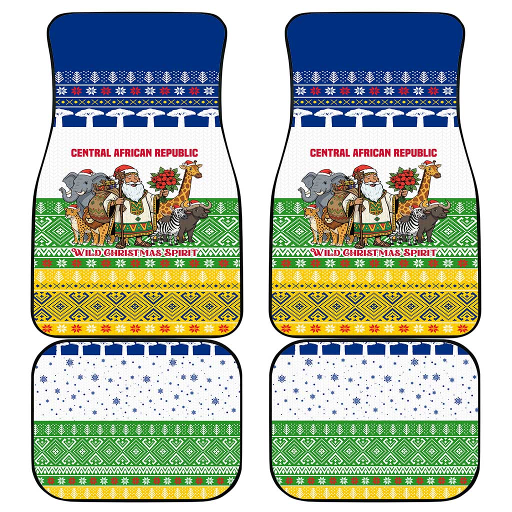 Central African Republic Christmas Car Mats with Santa and Safari Animals Baobab Trees Snowflakes and Tribal Pattern - Wonder Print Shop