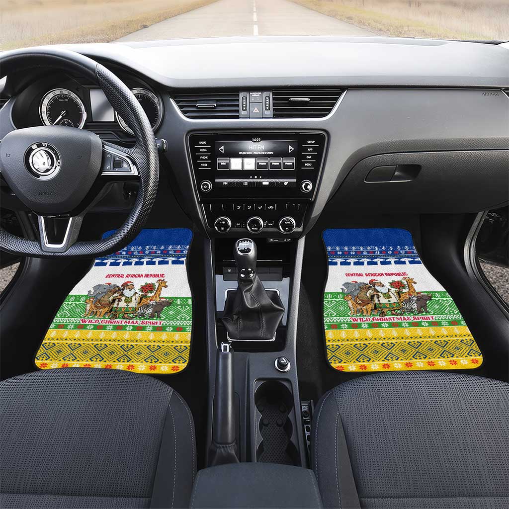 Central African Republic Christmas Car Mats with Santa and Safari Animals Baobab Trees Snowflakes and Tribal Pattern - Wonder Print Shop
