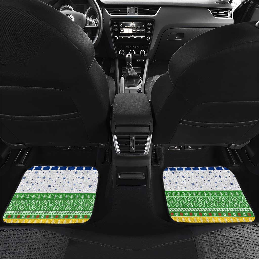 Central African Republic Christmas Car Mats with Santa and Safari Animals Baobab Trees Snowflakes and Tribal Pattern - Wonder Print Shop