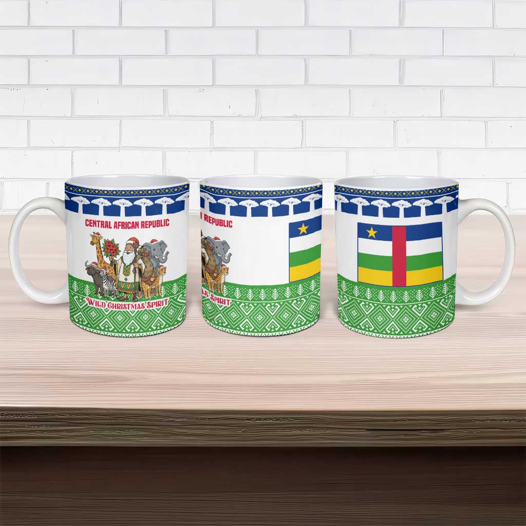 Central African Republic Christmas Ceramic Mug with Santa and Safari Animals Baobab Trees Snowflakes and Tribal Pattern - Wonder Print Shop