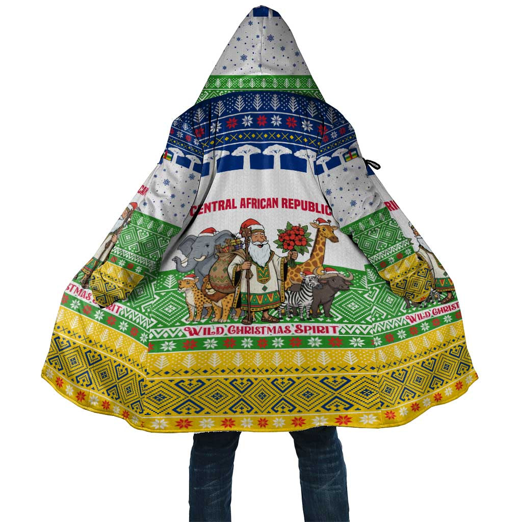 Central African Republic Christmas Cloak with Santa and Safari Animals Baobab Trees Snowflakes and Tribal Pattern - Wonder Print Shop