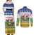 Central African Republic Christmas Couples Matching Off Shoulder Maxi Dress and Long Sleeve Button Shirt with Santa and Safari Animals Baobab Trees Snowflakes and Tribal Pattern - Wonder Print Shop