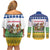 Central African Republic Christmas Couples Matching Off Shoulder Short Dress and Long Sleeve Button Shirt with Santa and Safari Animals Baobab Trees Snowflakes and Tribal Pattern - Wonder Print Shop