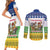 Central African Republic Christmas Couples Matching Short Sleeve Bodycon Dress and Long Sleeve Button Shirt with Santa and Safari Animals Baobab Trees Snowflakes and Tribal Pattern - Wonder Print Shop