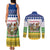 Central African Republic Christmas Couples Matching Tank Maxi Dress and Long Sleeve Button Shirt with Santa and Safari Animals Baobab Trees Snowflakes and Tribal Pattern - Wonder Print Shop