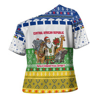 Central African Republic Christmas Cross Shoulder Shirt with Santa and Safari Animals Baobab Trees Snowflakes and Tribal Pattern - Wonder Print Shop