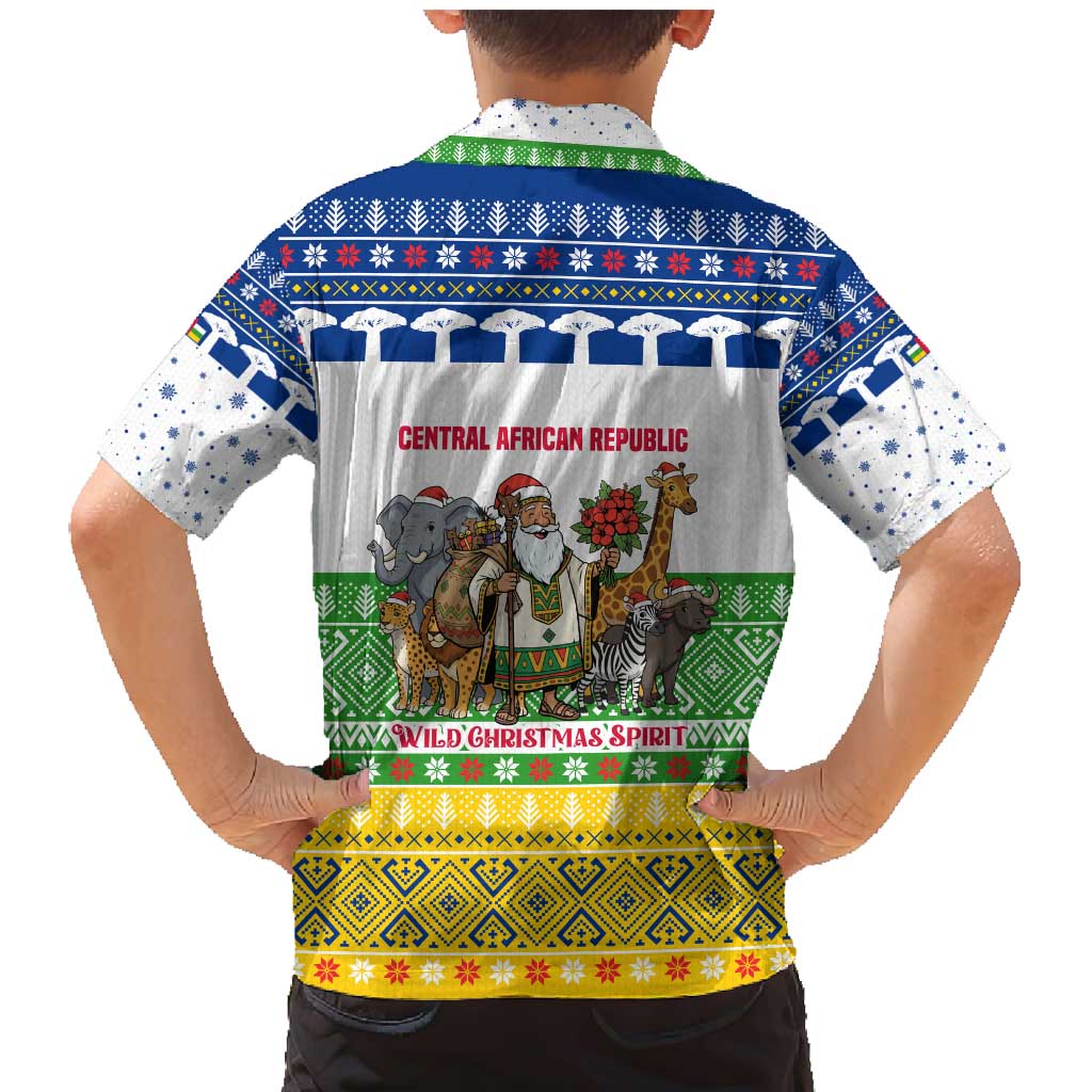 Central African Republic Christmas Family Matching Mermaid Dress and Hawaiian Shirt with Santa and Safari Animals Baobab Trees Snowflakes and Tribal Pattern - Wonder Print Shop