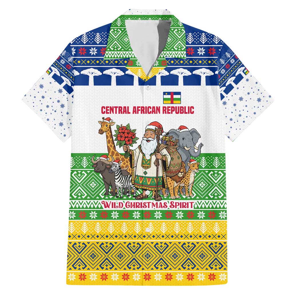 Central African Republic Christmas Family Matching Mermaid Dress and Hawaiian Shirt with Santa and Safari Animals Baobab Trees Snowflakes and Tribal Pattern - Wonder Print Shop