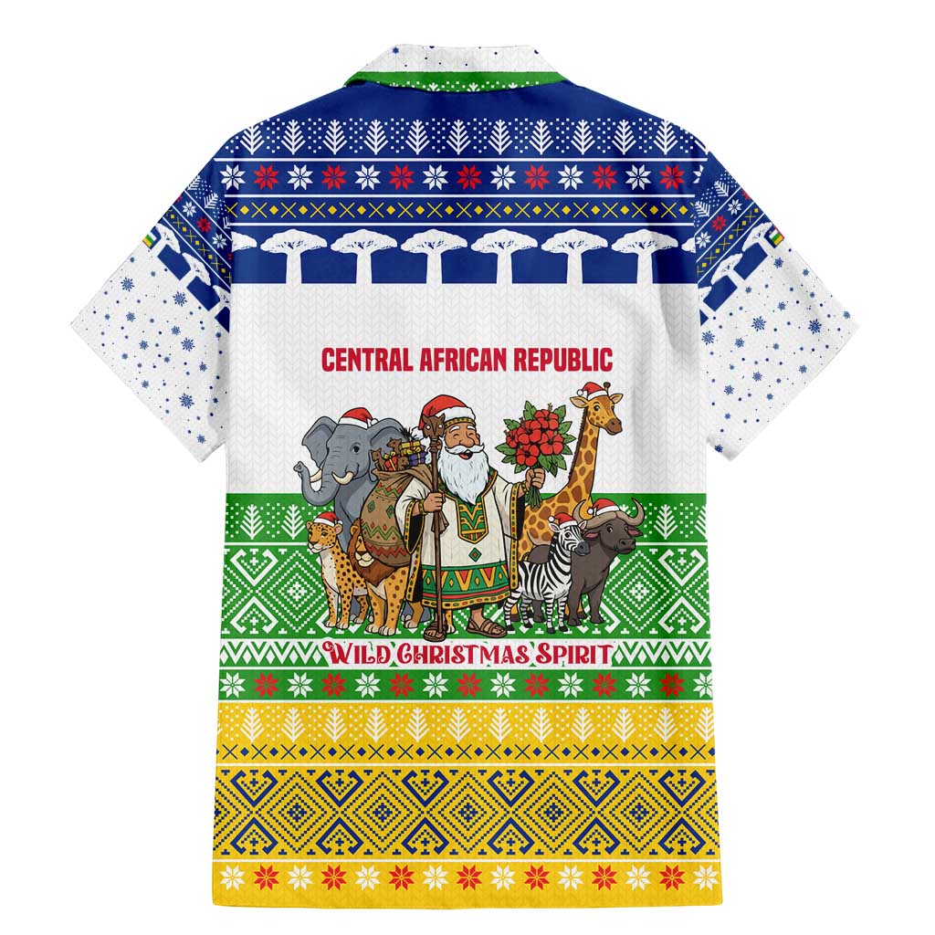 Central African Republic Christmas Family Matching Mermaid Dress and Hawaiian Shirt with Santa and Safari Animals Baobab Trees Snowflakes and Tribal Pattern - Wonder Print Shop