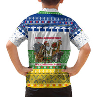 Central African Republic Christmas Family Matching Off The Shoulder Long Sleeve Dress and Hawaiian Shirt with Santa and Safari Animals Baobab Trees Snowflakes and Tribal Pattern - Wonder Print Shop