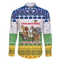 Central African Republic Christmas Family Matching Off The Shoulder Long Sleeve Dress and Hawaiian Shirt with Santa and Safari Animals Baobab Trees Snowflakes and Tribal Pattern - Wonder Print Shop