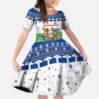 Central African Republic Christmas Family Matching Off Shoulder Maxi Dress and Hawaiian Shirt with Santa and Safari Animals Baobab Trees Snowflakes and Tribal Pattern - Wonder Print Shop