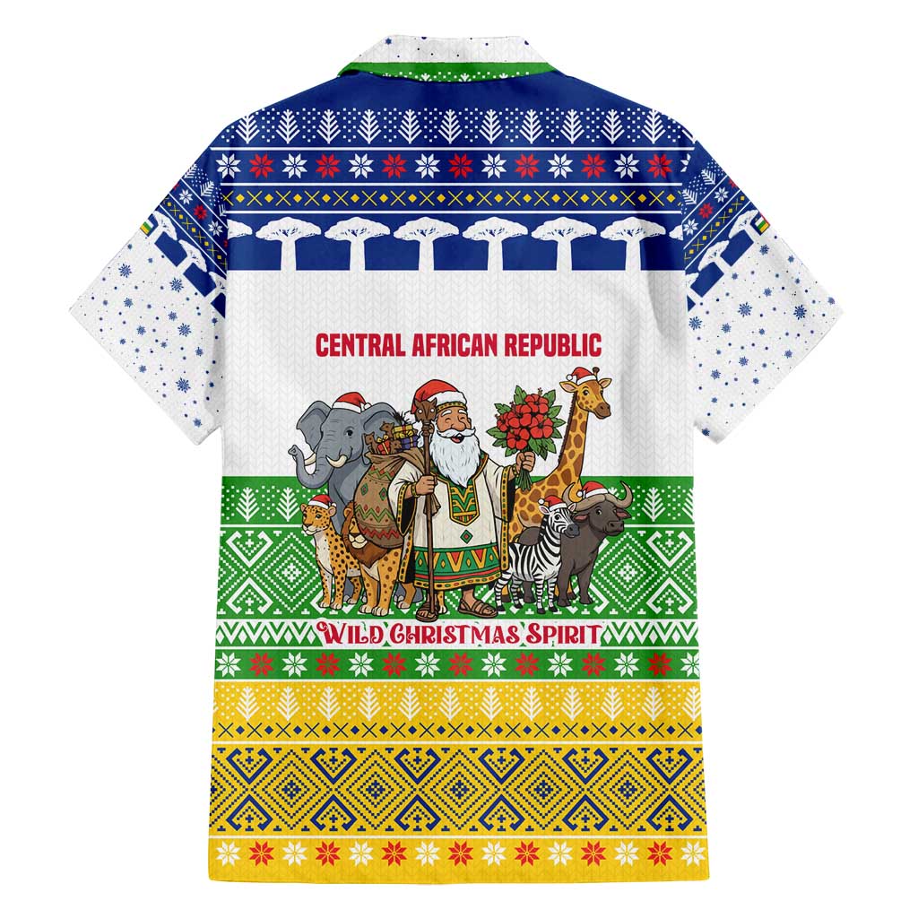 Central African Republic Christmas Family Matching Off Shoulder Maxi Dress and Hawaiian Shirt with Santa and Safari Animals Baobab Trees Snowflakes and Tribal Pattern - Wonder Print Shop